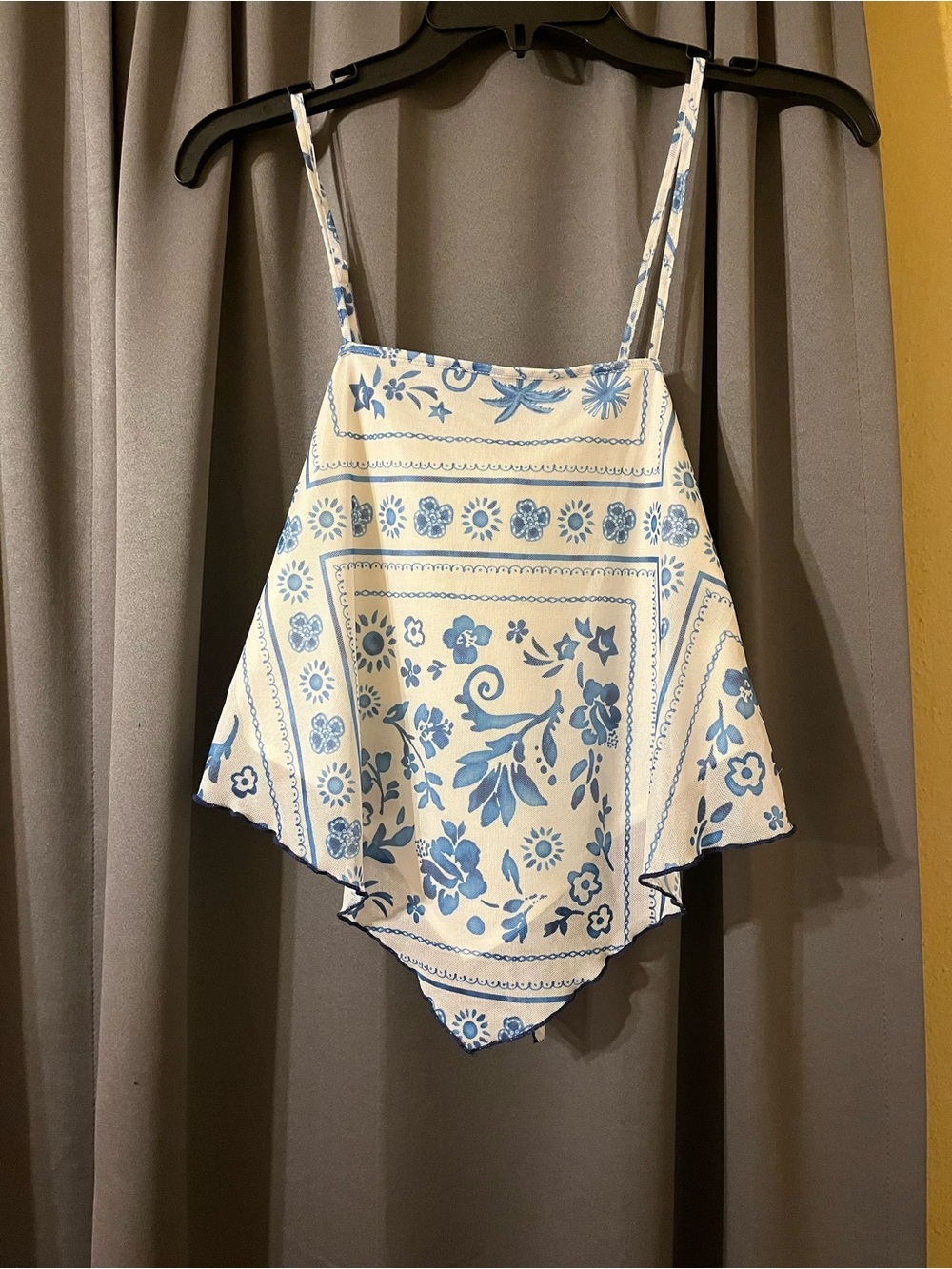 Blue Floral Bandana Handkerchief Hem Cami